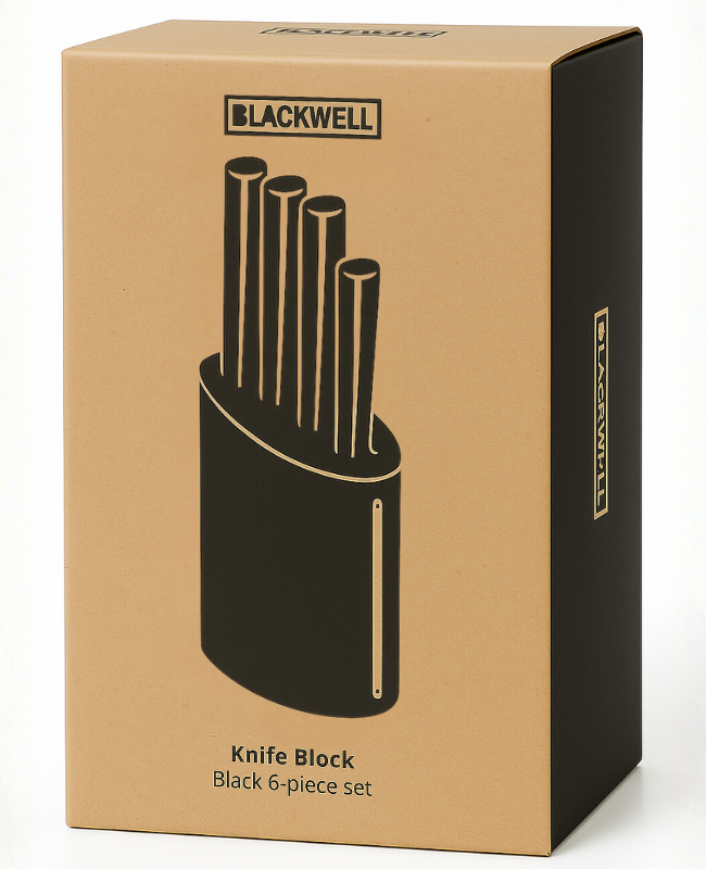 Bloque de cuchillos Blackwell - Cuchillo de chef, cuchillo para pan, cuchillo para carne, cuchillo de oficina y pelador - Juego de 6 piezas