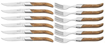 Cubiertos para steak Blackwell Laguiole - Cuchillos y tenedores para steak - Madera de olivo - 12 unidades
