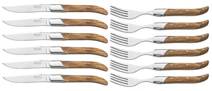Cubiertos para steak Blackwell Laguiole - Cuchillos y tenedores para steak - Madera de olivo - 12 unidades