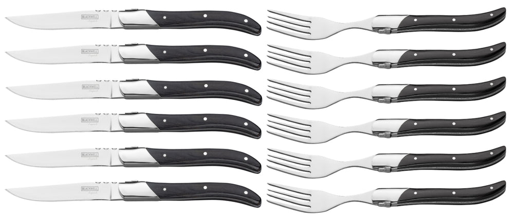 Cubiertos para steak Blackwell Laguiole - Cuchillos y tenedores para steak - Madera de pakka - 12 unidades