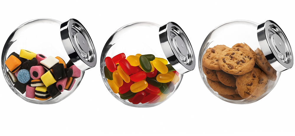 Tarro de almacenamiento / Tarro de dulces de vidrio Bormioli Rocco Pandora - ø 18 cm / 2 litros - 3 unidades