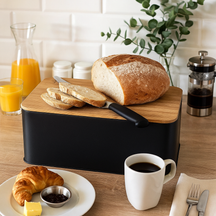 Caja para pan Cookinglife - Caja para pan con tabla - Negro mate