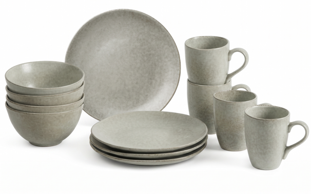 Broste Copenhagen Juego de desayuno Nordic Marsh 12 piezas / 4 personas - 4 platos para desayuno, 4 cuencos y 4 tazas