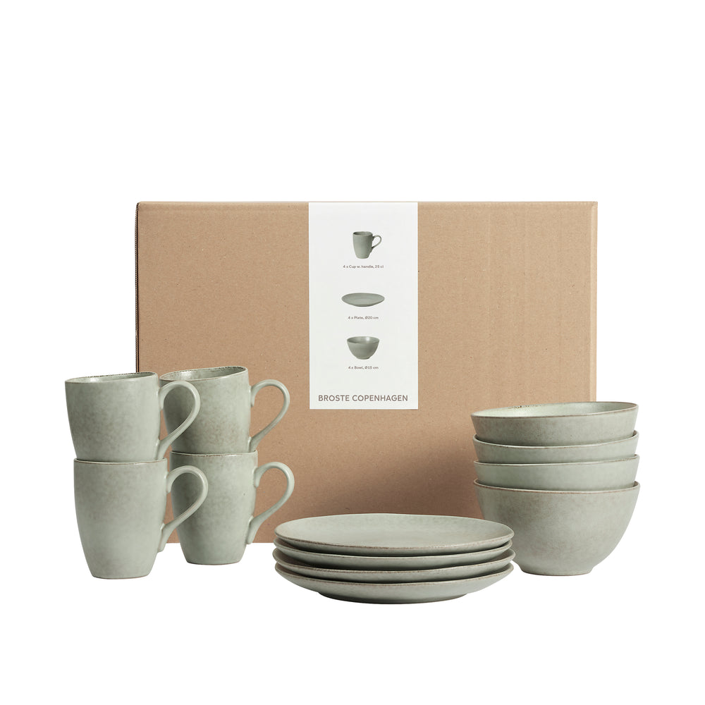 Broste Copenhagen Juego de desayuno Nordic Marsh 12 piezas / 4 personas - 4 platos para desayuno, 4 cuencos y 4 tazas