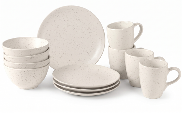 Broste Copenhagen Juego de desayuno Nordic Vanilla 12 piezas / 4 personas - 4 platos para desayuno, 4 cuencos y 4 tazas