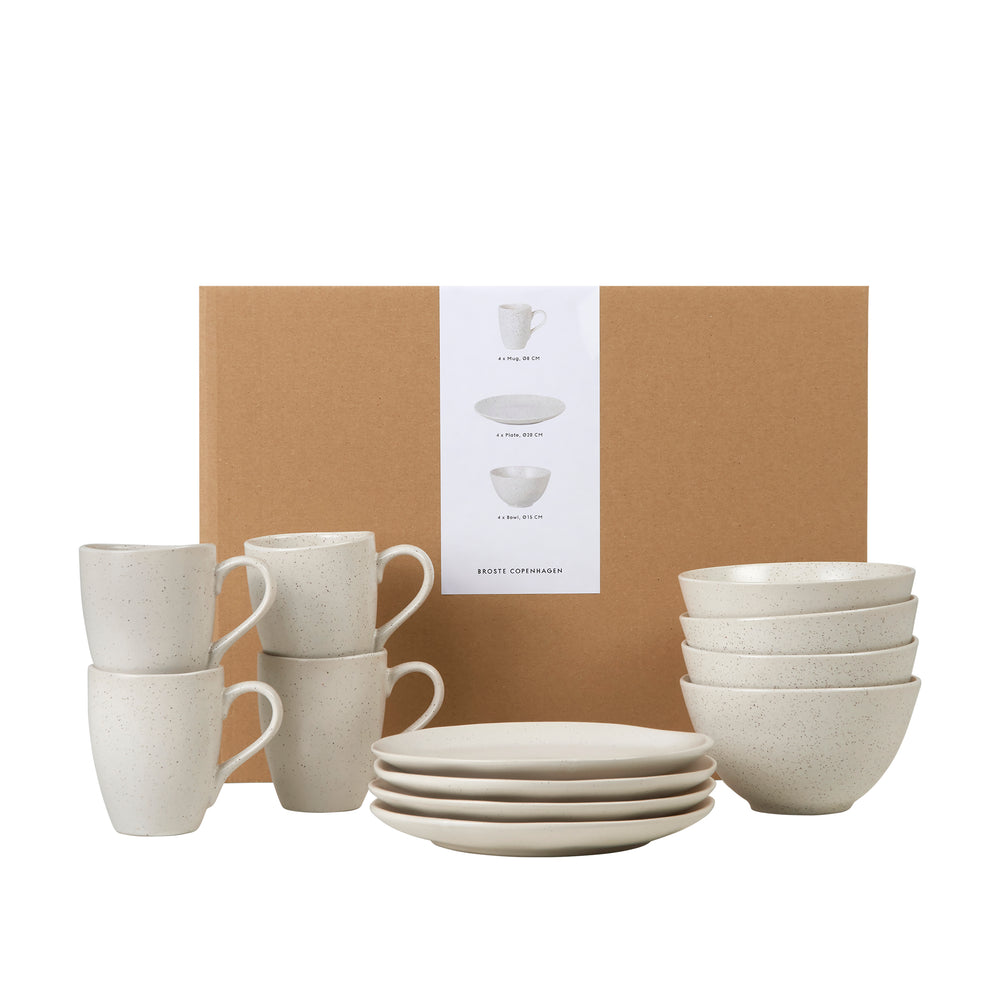 Broste Copenhagen Juego de desayuno Nordic Vanilla 12 piezas / 4 personas - 4 platos para desayuno, 4 cuencos y 4 tazas