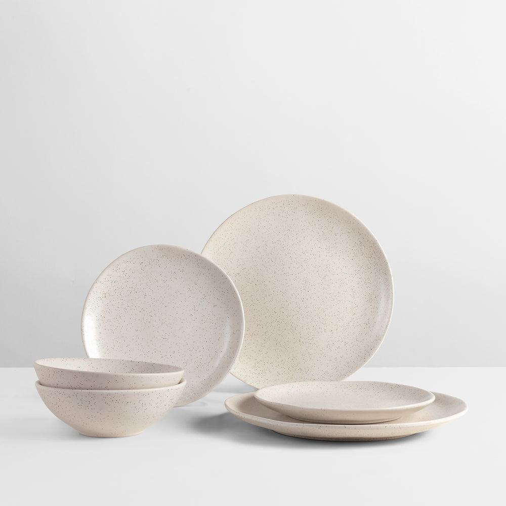 Broste Copenhagen Juego de vajilla Nordic Vanilla 6 piezas / 2 personas - 2 platos llanos, 2 platos para desayuno y 2 cuencos