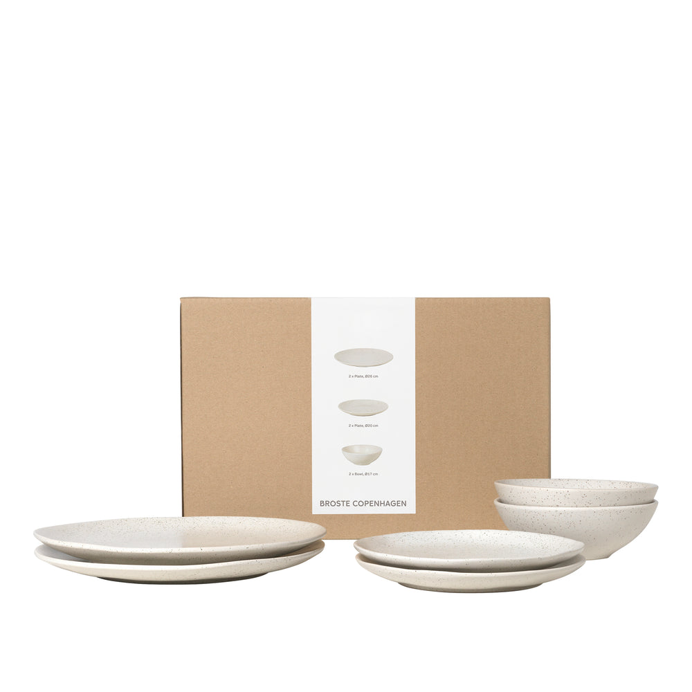 Broste Copenhagen Juego de vajilla Nordic Vanilla 6 piezas / 2 personas - 2 platos llanos, 2 platos para desayuno y 2 cuencos