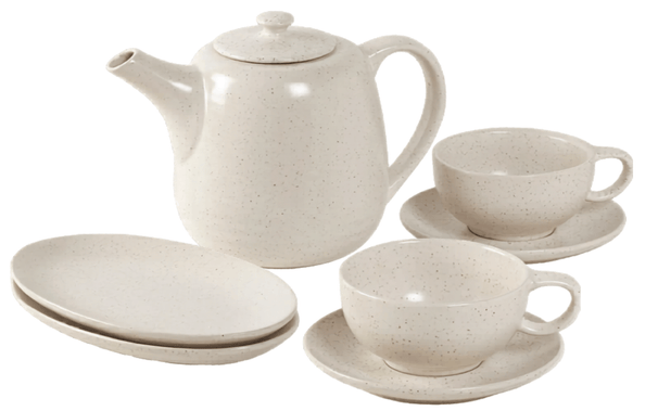 Broste Copenhagen Juego de té Nordic Vanilla 7 piezas / 2 personas - 1 tetera, 2 platillos y 2 tazas con platos