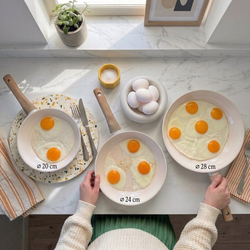 Cook & Pan Koekenpannenset Go Ivory Crème 3-delig - ø 20, 24 & 28 cm - sfeerbeeld 1