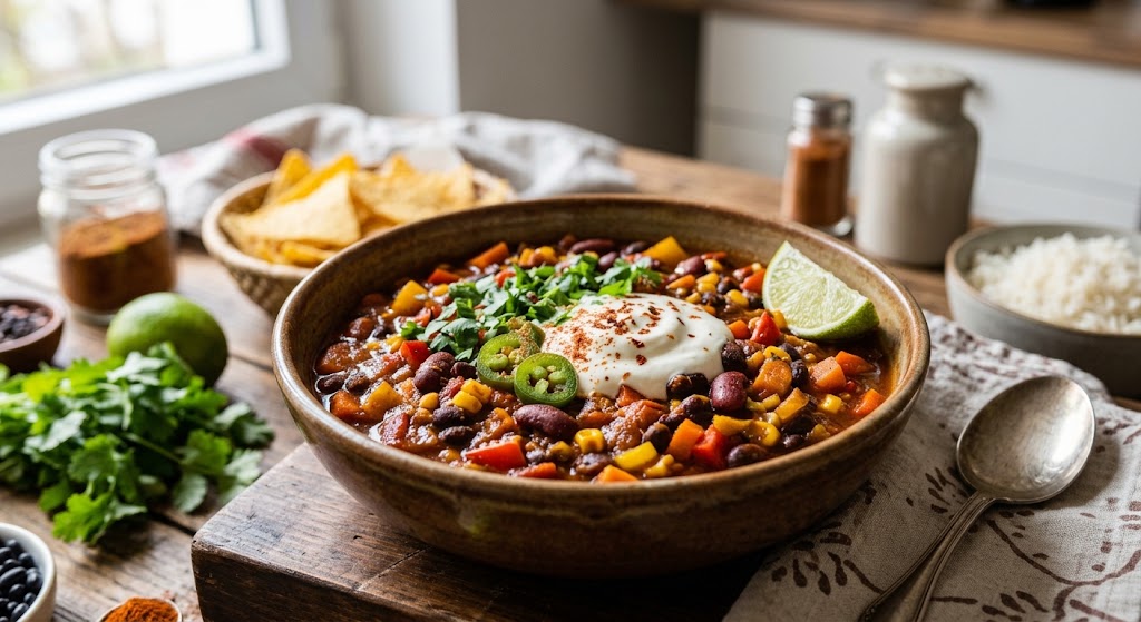 Un guiso reconfortante lleno de frijoles, verduras y sabores profundos.