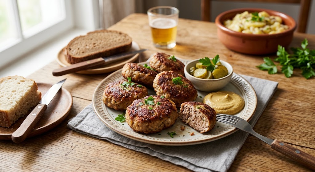Jugosas albóndigas de carne picada de Alemania, crujientes por fuera y deliciosas en la mesa