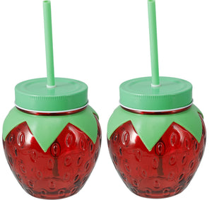 Cookinglife Vasos de Agua Fresa 2 piezas - Vasos para Cócteles con Pajillas
