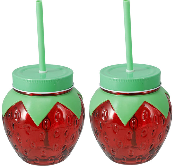 Cookinglife Vasos de Agua Fresa 2 piezas - Vasos para Cócteles con Pajillas