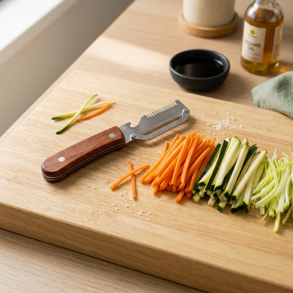 Cookinglife Pelador & Cortador Juliana - Madera - Multifuncional 3-en-1