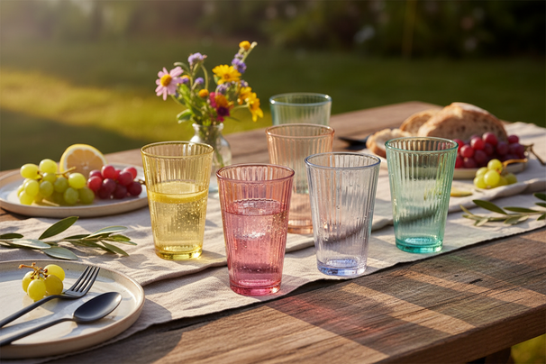 Cookinglife Vasos de agua 300 ml Vidrio - Set de 6 vasos de colores