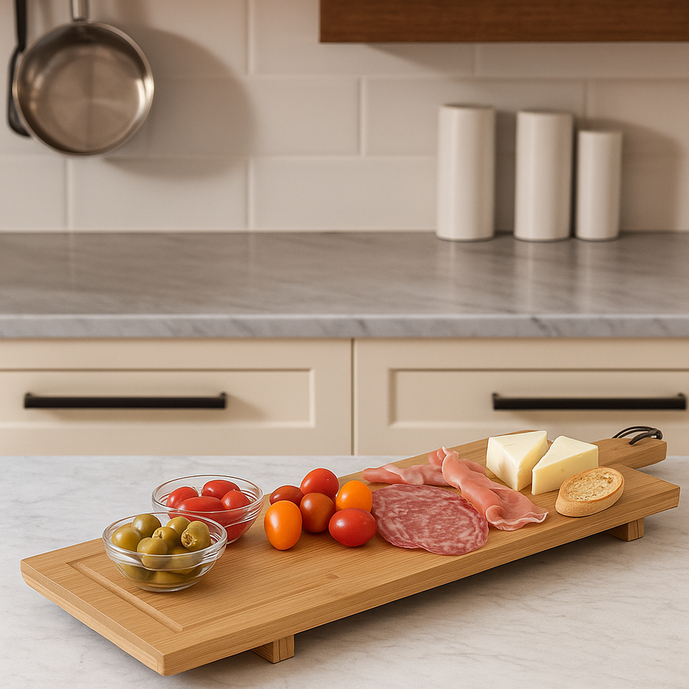Cookinglife Tabla para servir / tabla de tapas con patas - XL - Bambú - 88 x 26 cm