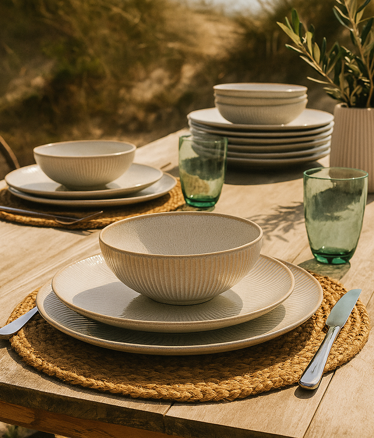Platos Profundos / Platos para Pasta Cookinglife Coastal Lines Ocean Beige ø 18 cm - 6 piezas