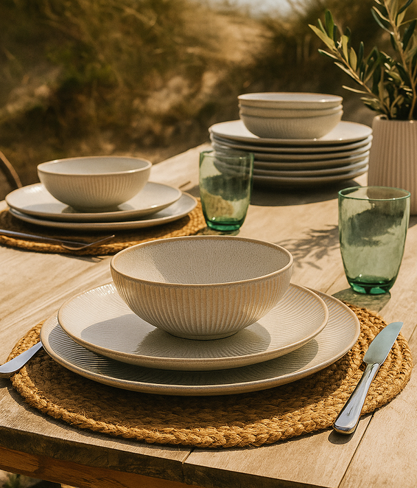 Platos para Desayuno / Postre Cookinglife Coastal Lines Ocean Beige ø 21 cm - 6 piezas