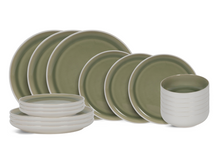 Juego de vajilla Cookinglife Verde Musgo 18 piezas / 6 personas - 6 platos de cena, 6 platos de desayuno y 6 cuencos