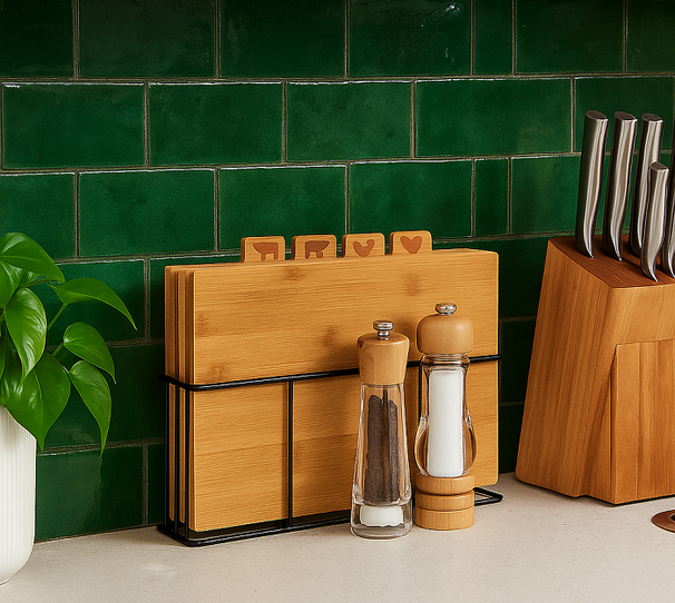 Set de tablas de cortar Cookinglife Bambú con soporte 5 piezas