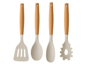 Set de utensilios de cocina Cookinglife - Set de cocina - madera beige 4 piezas - Espátula, cuchara para servir, cuchara para ensalada y cuchara para espaguetis