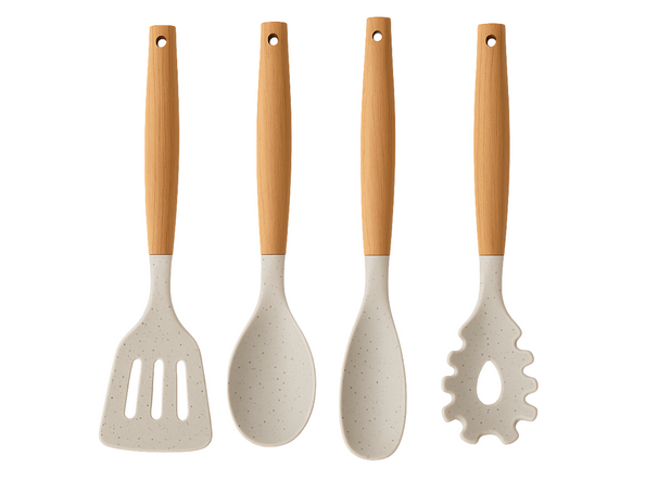 Set de utensilios de cocina Cookinglife - Set de cocina - madera beige 4 piezas - Espátula, cuchara para servir, cuchara para ensalada y cuchara para espaguetis