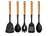 Set de utensilios de cocina Cookinglife - Set de cocina - madera negra 5 piezas - Espumadera, cucharón, cuchara para espaguetis, espátula y cuchara para servir
