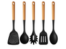 Set de utensilios de cocina Cookinglife - Set de cocina - madera negra 5 piezas - Espumadera, cucharón, cuchara para espaguetis, espátula y cuchara para servir