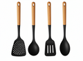 Set de utensilios de cocina Cookinglife - set de cocina - madera negra 4 piezas - espumadera, cucharón para sopa, espátula y cucharón para servir
