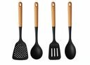 Set de utensilios de cocina Cookinglife - set de cocina - madera negra 4 piezas - espumadera, cucharón para sopa, espátula y cucharón para servir