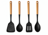 Set de utensilios de cocina Cookinglife - set de cocina - madera negra 4 piezas - espumadera, cucharón para sopa, espátula y cucharón para servir