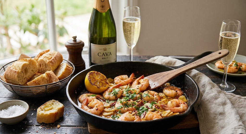 Jugosas gambas con ajo, chile y un toque de limón. Listas en un cuarto de hora.