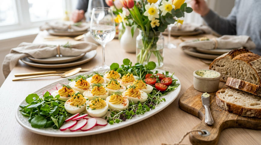 Un plato festivo para un alegre desayuno o brunch de Pascua en familia.