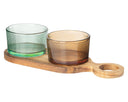 Cosy & Trendy Tabla de Aperitivos con Cuencos de Vidrio Soluna 3 piezas - Madera de Acacia - 27.5 x 10 cm