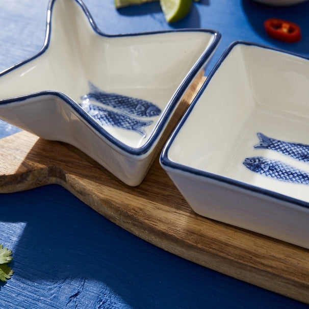 Cosy & Trendy Tabla de aperitivos con cuencos Branzino 5 piezas - Blanco & Azul - 37 x 9,5 cm