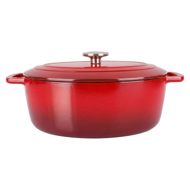 Olla para asar con tapa Fontestic de hierro fundido rojo tradicional ovalada - 31 x 24 cm / 6 litros - capa antiadherente esmaltada