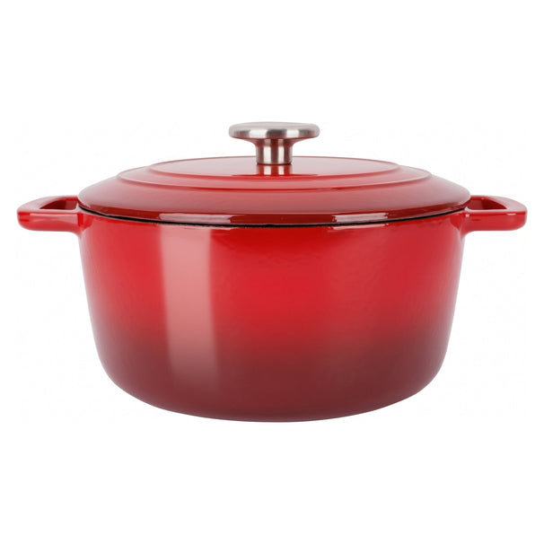 Olla para asar con tapa Fontestic de hierro fundido rojo tradicional Ø 24 cm / 4.6 litros - capa antiadherente esmaltada