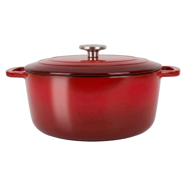 Olla para asar con tapa Fontestic de hierro fundido rojo tradicional Ø 28 cm / 6.8 litros - capa antiadherente esmaltada