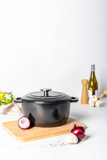 Olla para asar con tapa Fontestic de hierro fundido negro Ø 20 cm / 2.7 litros - capa antiadherente esmaltada