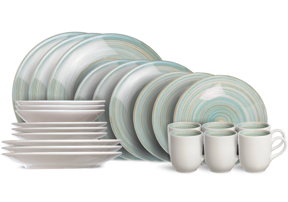 Cosy & Trendy Juego de vajilla Turbolino - Azul 24 piezas / 6 personas - 6 platos llanos, 6 platos hondos, 6 platos para desayuno y 6 tazas