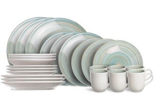 Cosy & Trendy Juego de vajilla Turbolino - Azul 24 piezas / 6 personas - 6 platos llanos, 6 platos hondos, 6 platos para desayuno y 6 tazas