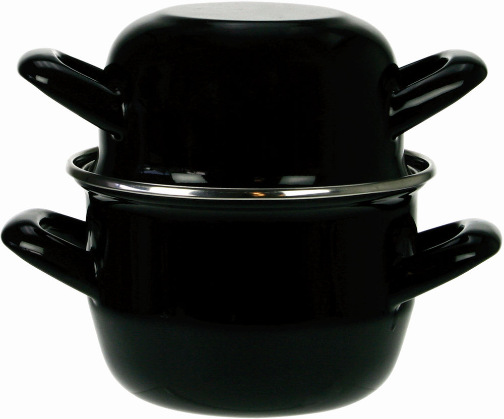 Cosy & Trendy Olla para mejillones - Esmalte - Apta para inducción - Negro - ø 24 cm / 4 litros - capa antiadherente esmaltada