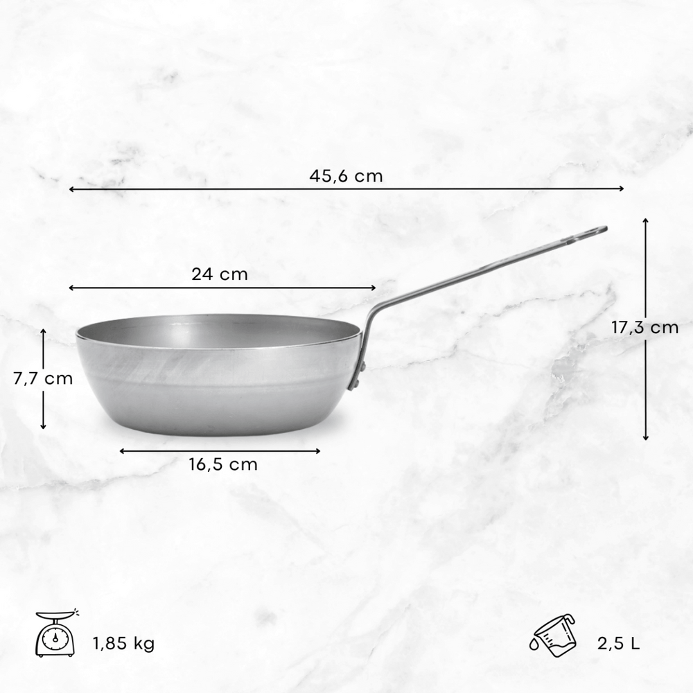 De Buyer Sartén para Saltear / Sauteuse Mineral B - ø 24 cm / 2.5 litros - sin revestimiento antiadherente