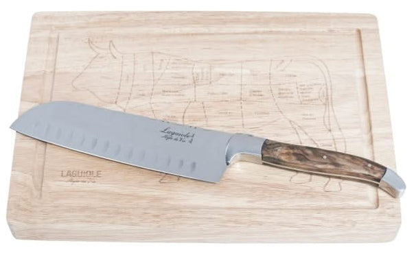 Cuchillo Santoku Laguiole Style de Vie Madera de olivo con tabla de cortar