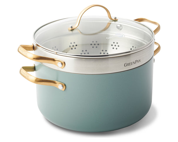 GreenPan Olla con colador Padova Reserve Smokey Blue ø 24 cm / 5,7 litros - revestimiento antiadherente cerámico