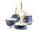 GreenPan Batería de cocina Padova Reserve Oxford Blue 6 piezas - Olla ø 24 cm, Cazo ø 18, 20 cm, Sartén ø 20, 28 cm & Salteadora ø 24 cm - revestimiento antiadherente cerámico