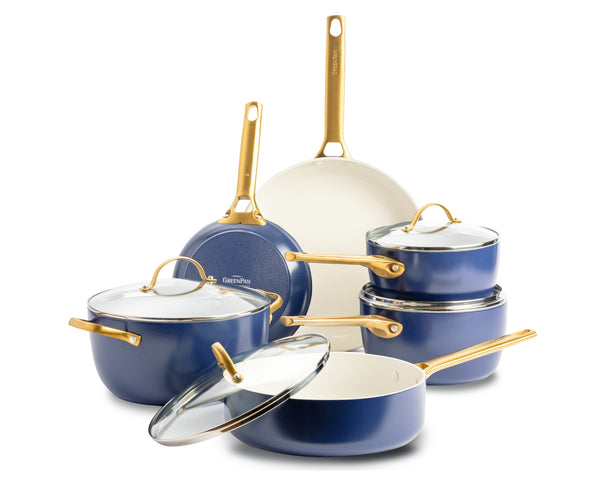 GreenPan Batería de cocina Padova Reserve Oxford Blue 6 piezas - Olla ø 24 cm, Cazo ø 18, 20 cm, Sartén ø 20, 28 cm & Salteadora ø 24 cm - revestimiento antiadherente cerámico