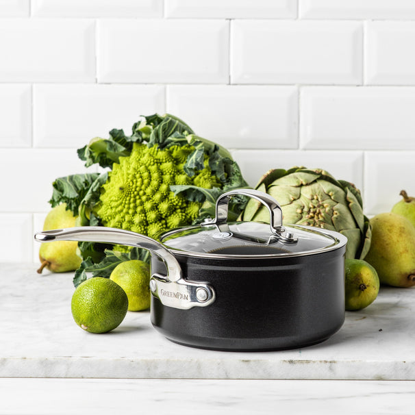 GreenPan Cazo Barcelona Pro Negro ø 18 cm / 2,1 litros - con tapa - revestimiento antiadherente cerámico