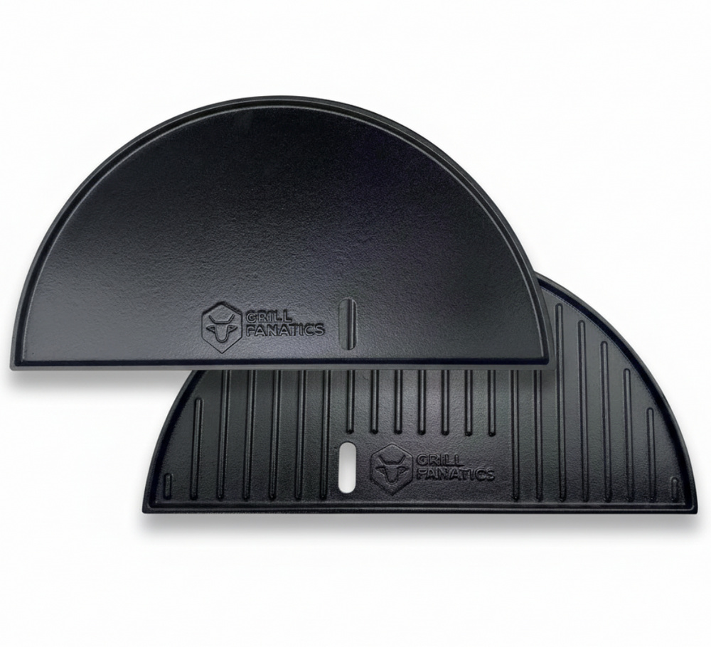 Cookinglife Grill Plancha Media Luna de Hierro Fundido - Doble cara - Compatible con Kamados de 46 cm
